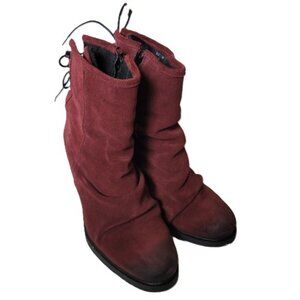 BOS & CO Barlow Suede Lace Up Back Heeled Booties Burgundy Red Size 39EU